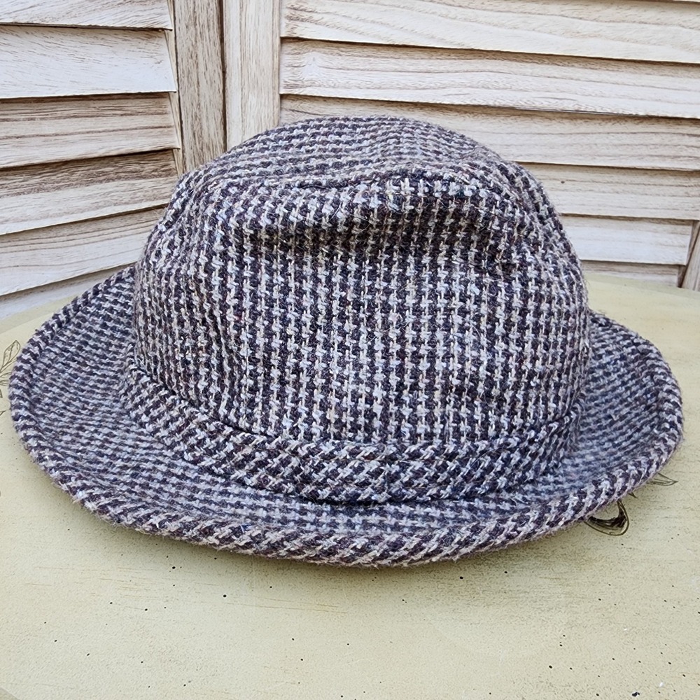 Vintage Totes MEDIUM Brown Wool Blend Mod Tweed Rain Bucket Hat Made in USA